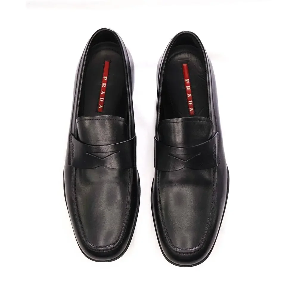 $950 PRADA LINEA ROSSA - Black Leather Penny Loafers - US 11 (UK10)